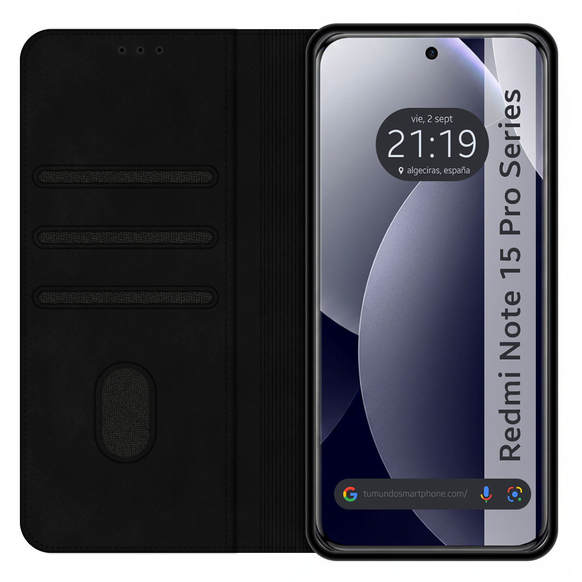 Funda Libro de Polipiel con tarjetero para Xiaomi Redmi Note 15 Pro 5G color Negra