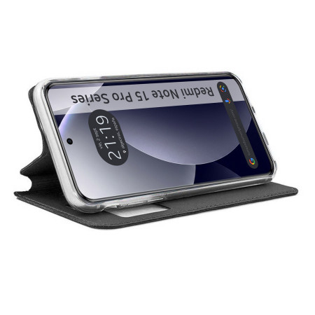 Funda Libro Soporte con Ventana para Xiaomi Redmi Note 15 Pro+ Plus 5G color Negra