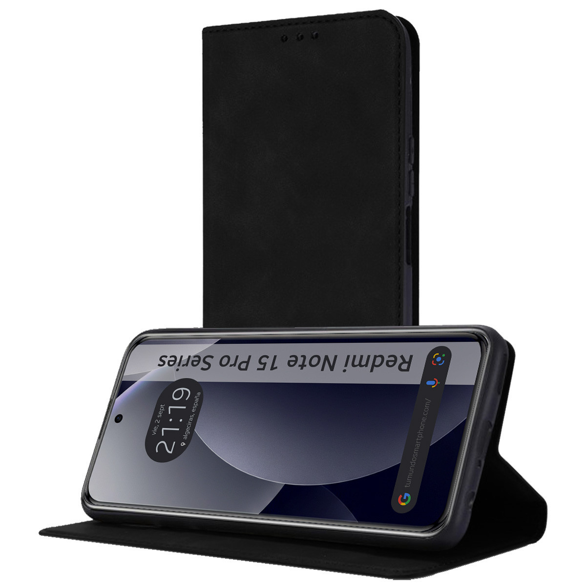 Funda Libro de Polipiel con tarjetero para Xiaomi Redmi Note 15 Pro+ Plus 5G color Negra