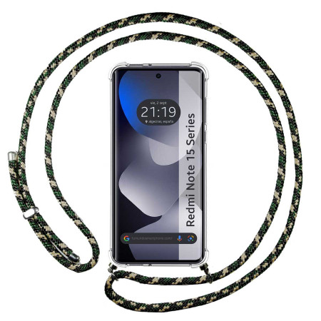 Funda Colgante Transparente para Xiaomi Redmi Note 15 5G con Cordon Verde / Dorado