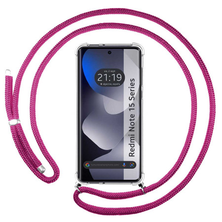 Funda Colgante Transparente para Xiaomi Redmi Note 15 5G con Cordon Rosa Fucsia
