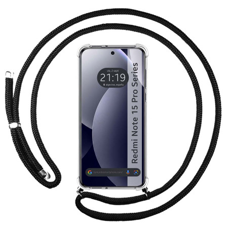 Funda Colgante Transparente para Xiaomi Redmi Note 15 Pro 5G con Cordon Negro