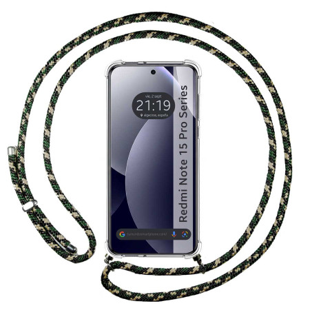 Funda Colgante Transparente para Xiaomi Redmi Note 15 Pro+ Plus 5G con Cordon Verde / Dorado