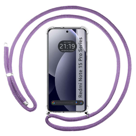 Funda Colgante Transparente para Xiaomi Redmi Note 15 Pro+ Plus 5G con Cordon Morado
