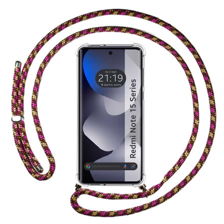 Funda Colgante Transparente para Xiaomi Redmi Note 15 4G con Cordon Rosa / Dorado