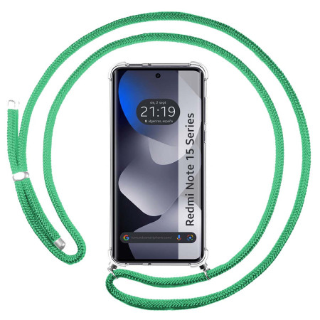 Funda Colgante Transparente para Xiaomi Redmi Note 15 4G con Cordon Verde Agua