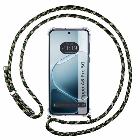 Funda Colgante Transparente para Oppo A6 Pro 5G con Cordon Verde / Dorado