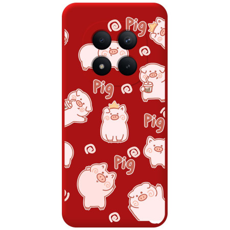 Funda Silicona Líquida Roja para Xiaomi Redmi Note 15 Pro+ Plus 5G diseño Cerdos Dibujos