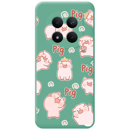 Funda Silicona Líquida Verde para Xiaomi Redmi Note 15 Pro+ Plus 5G diseño Cerdos Dibujos