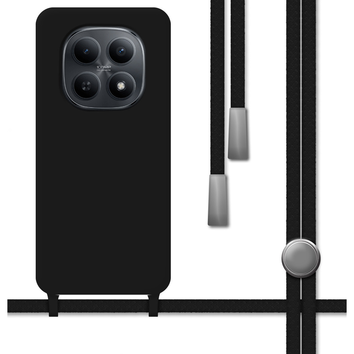 Funda Silicona Líquida con Cordón para Xiaomi Redmi Note 15 5G color Negra