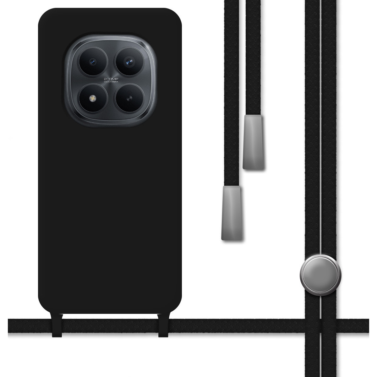 Funda Silicona Líquida con Cordón para Xiaomi Redmi Note 15 Pro 5G color Negra