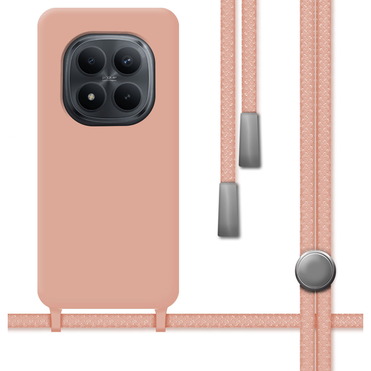 Funda Silicona Líquida con Cordón para Xiaomi Redmi Note 15 Pro 5G color Rosa