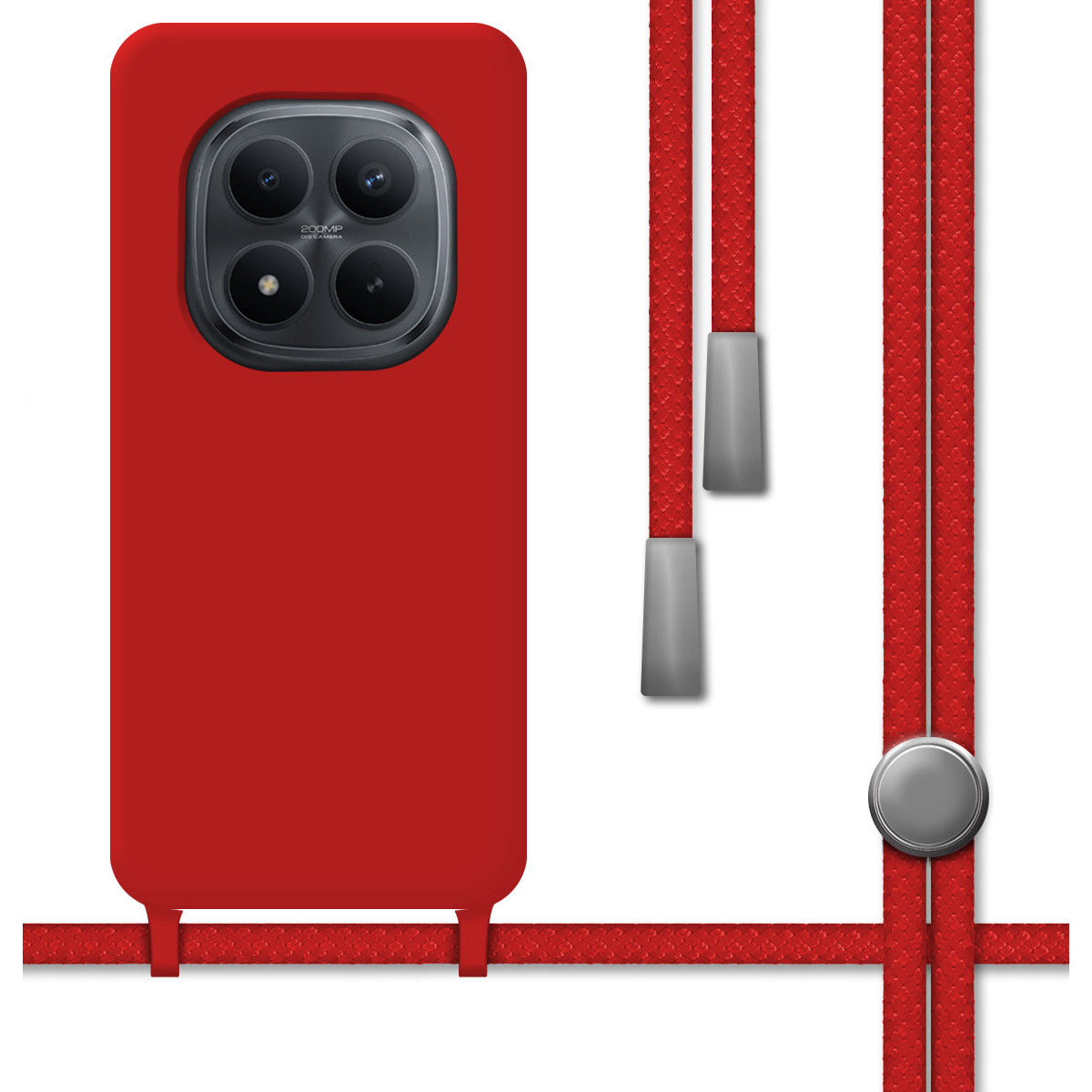 Funda Silicona Líquida con Cordón para Xiaomi Redmi Note 15 Pro+ Plus 5G color Roja