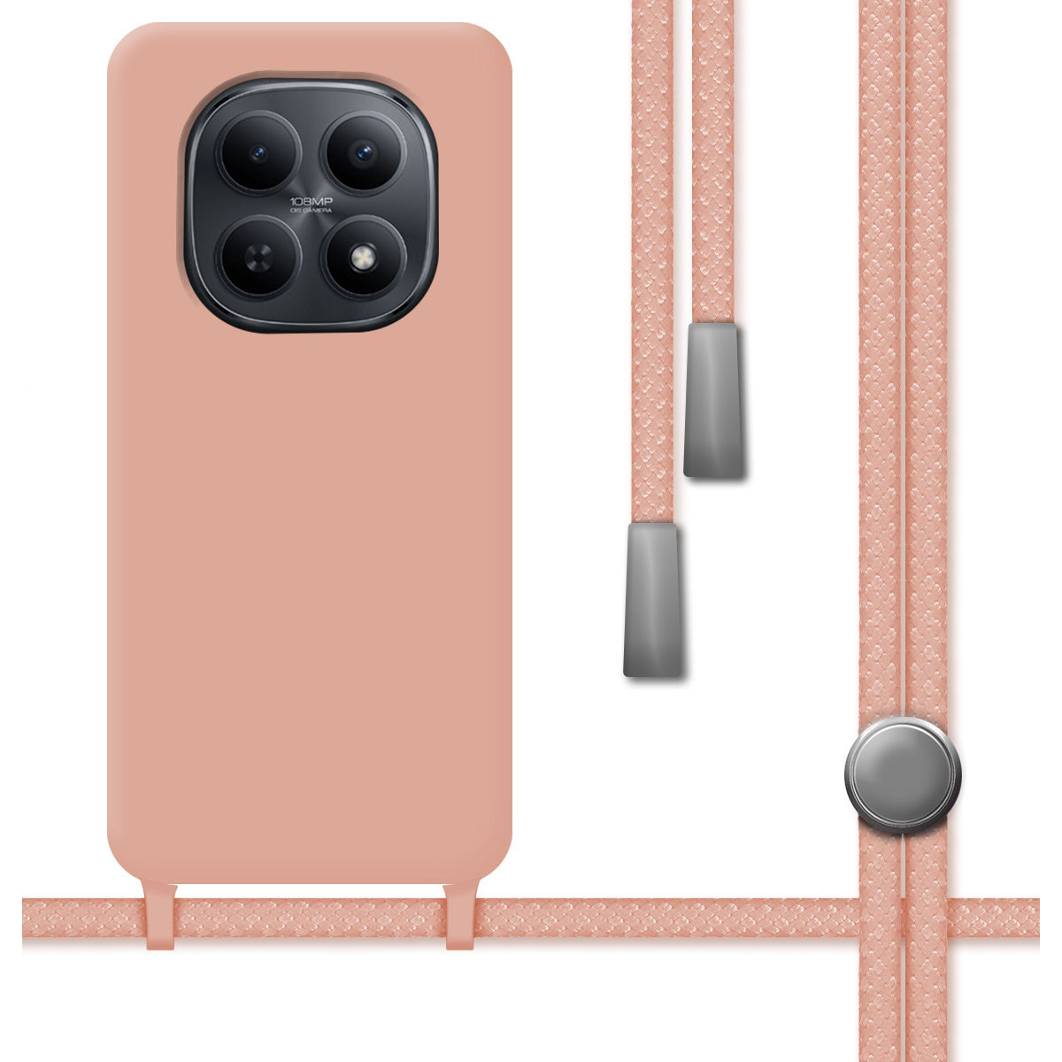 Funda Silicona Líquida con Cordón para Xiaomi Redmi Note 15 4G color Rosa
