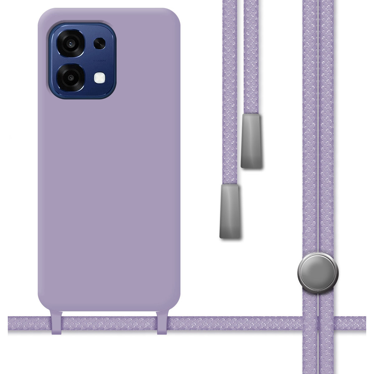 Funda Silicona Líquida con Cordón para Oppo A6 Pro 5G color Morada