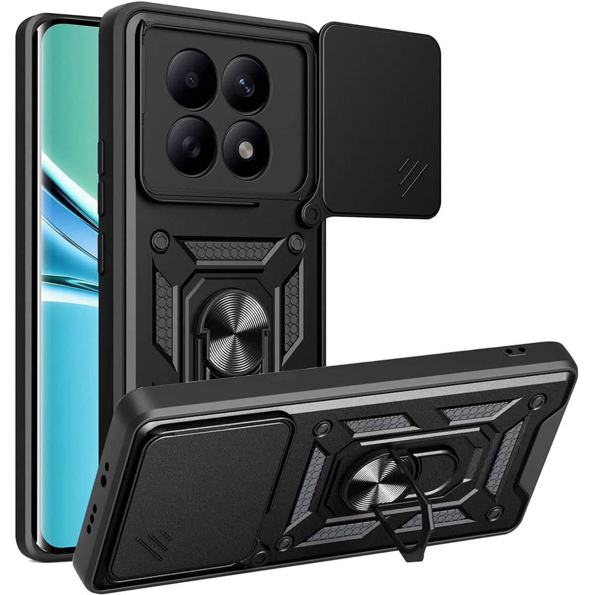 Funda Tough Armor con Anillo Giratorio Negra para Xiaomi Redmi Note 15 Pro 4G