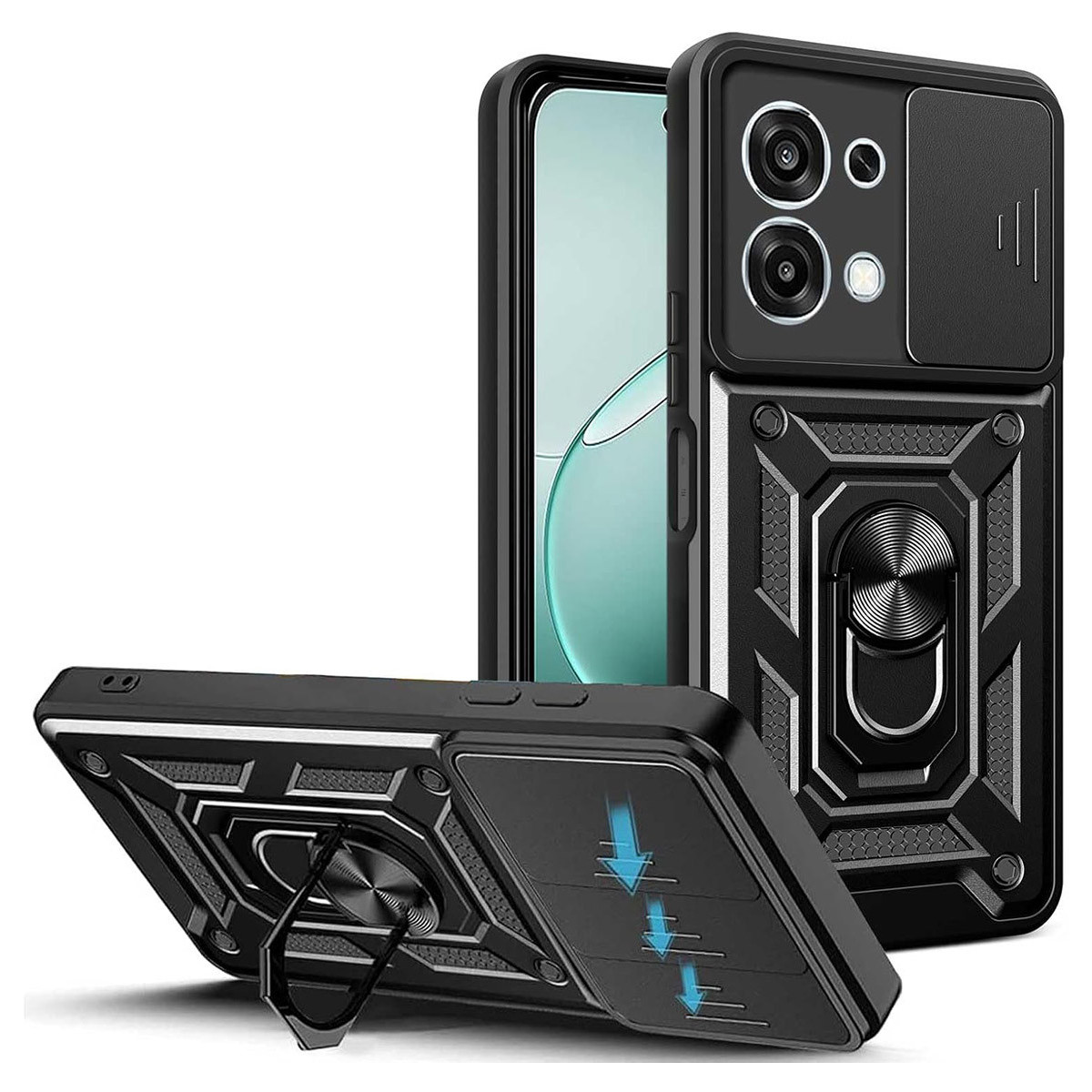 Funda Tough Armor con Anillo Giratorio Negra para Oppo A6 Pro 5G