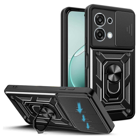 Funda Tough Armor con Anillo Giratorio Negra para Oppo A6 Pro 5G