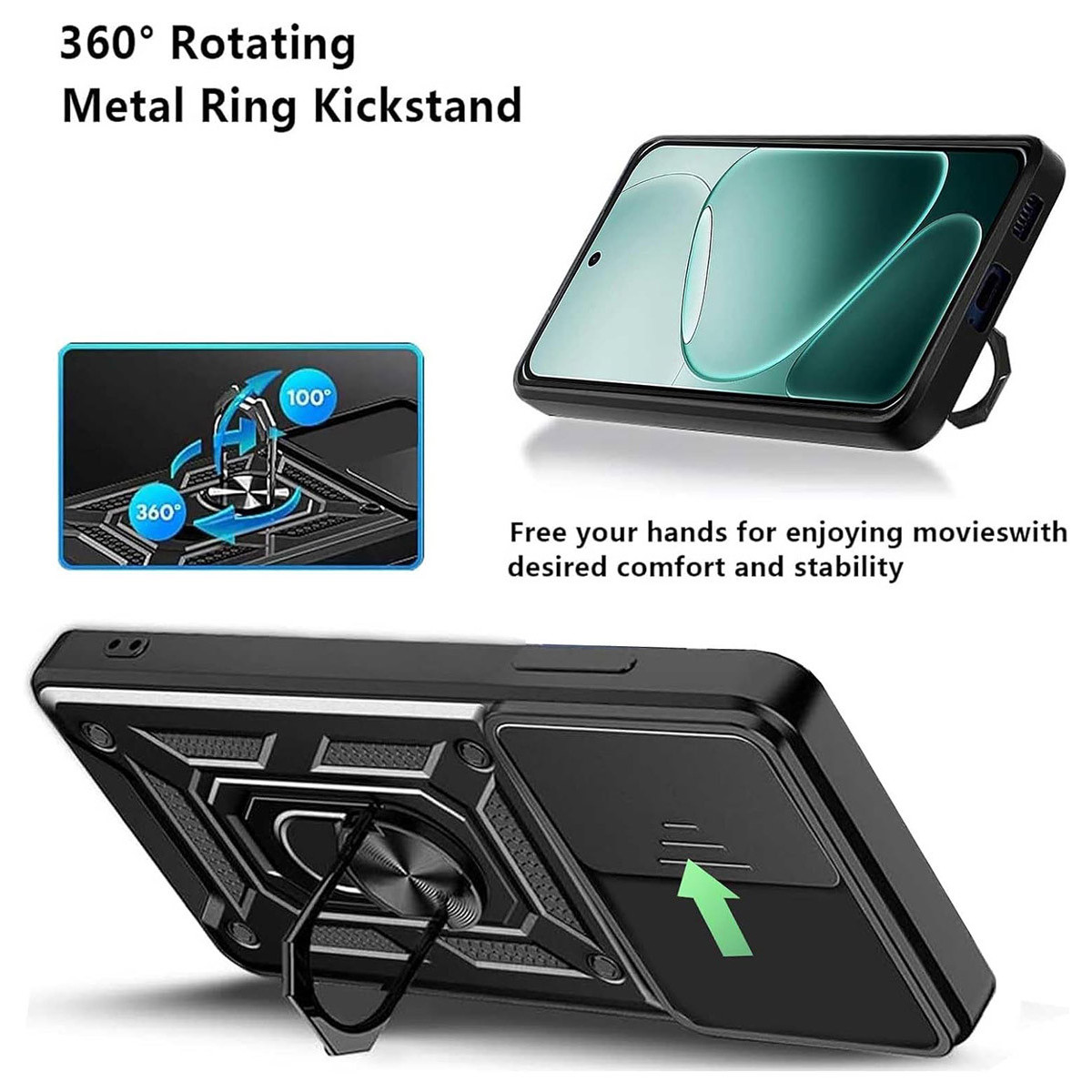 Funda Tough Armor con Anillo Giratorio Negra para Oppo A6 Pro 5G