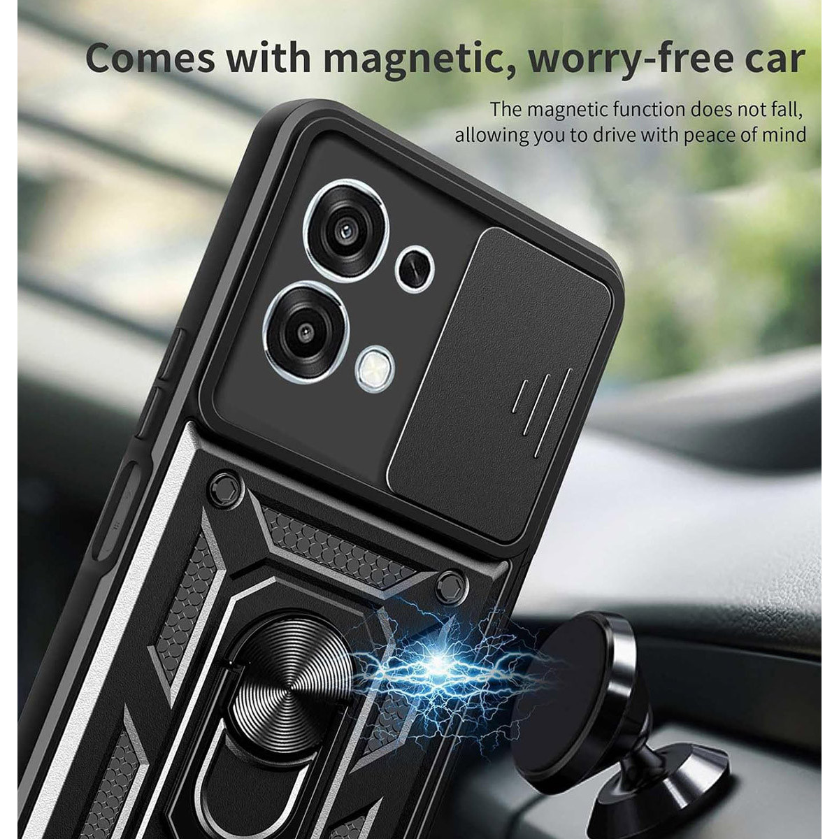 Funda Tough Armor con Anillo Giratorio Negra para Oppo A6 Pro 5G