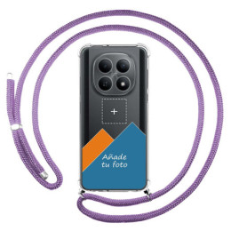 Personaliza tu Funda Colgante Transparente para Xiaomi Poco M8 5G con Cordon Morado Dibujo Personalizada