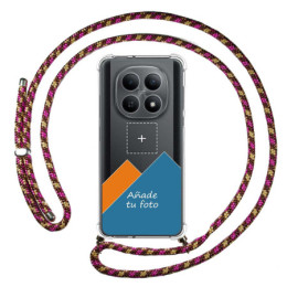 Personaliza tu Funda Colgante Transparente para Xiaomi Poco M8 5G con Cordon Rosa / Dorado Dibujo Personalizada