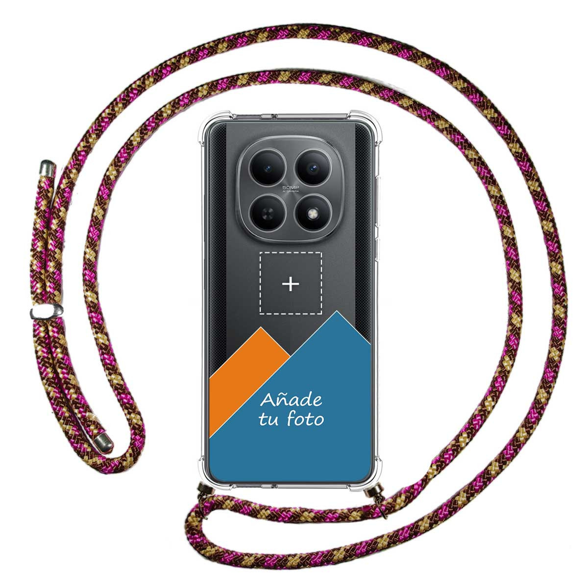 Personaliza tu Funda Colgante Transparente para Xiaomi Poco M8 5G con Cordon Rosa / Dorado Dibujo Personalizada