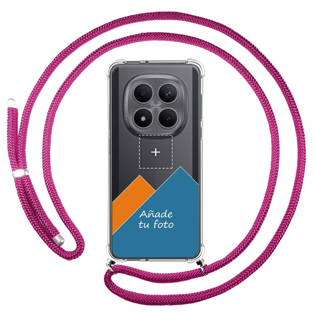 Personaliza tu Funda Colgante Transparente para Xiaomi Poco M8 Pro 5G con Cordon Rosa Fucsia Dibujo Personalizada