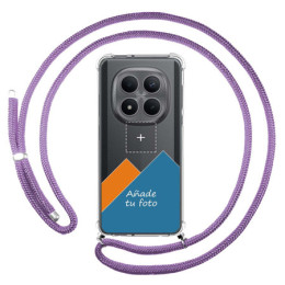 Personaliza tu Funda Colgante Transparente para Xiaomi Poco M8 Pro 5G con Cordon Morado Dibujo Personalizada