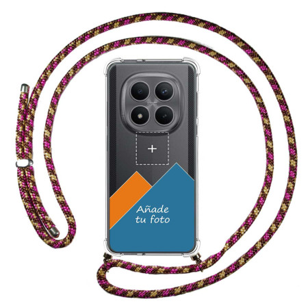 Personaliza tu Funda Colgante Transparente para Xiaomi Poco M8 Pro 5G con Cordon Rosa / Dorado Dibujo Personalizada