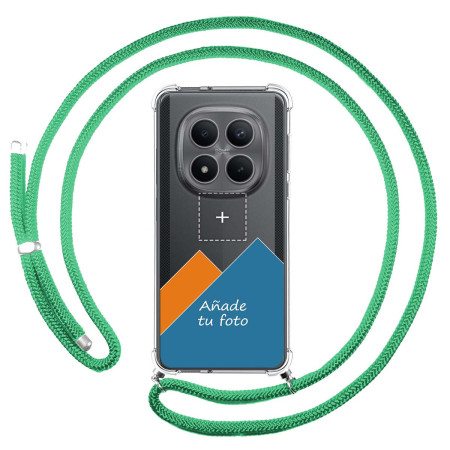 Personaliza tu Funda Colgante Transparente para Xiaomi Poco M8 Pro 5G con Cordon Verde Agua Dibujo Personalizada