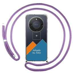 Personaliza tu Funda Colgante Transparente para Huawei Honor Magic 8 Lite 5G con Cordon Morado Dibujo Personalizada