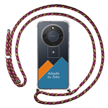 Personaliza tu Funda Colgante Transparente para Huawei Honor Magic 8 Lite 5G con Cordon Rosa / Dorado Dibujo Personalizada