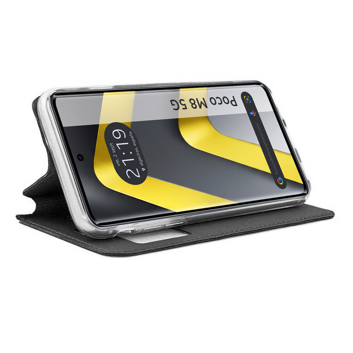 Funda Libro Soporte con Ventana para Xiaomi Poco M8 5G color Negra