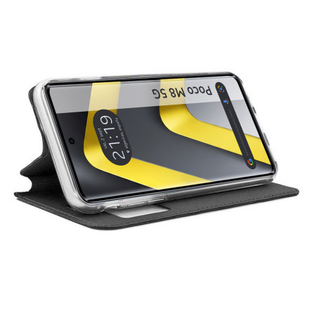 Funda Libro Soporte con Ventana para Xiaomi Poco M8 5G color Negra