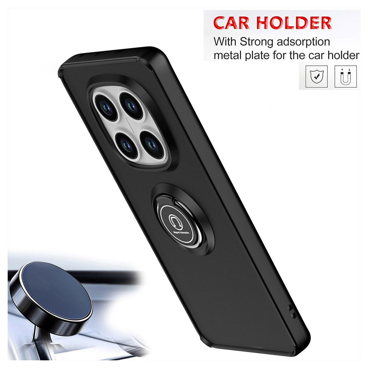 Funda Mate con Borde Negro y Anillo Giratorio 360 para Xiaomi Poco M8 5G