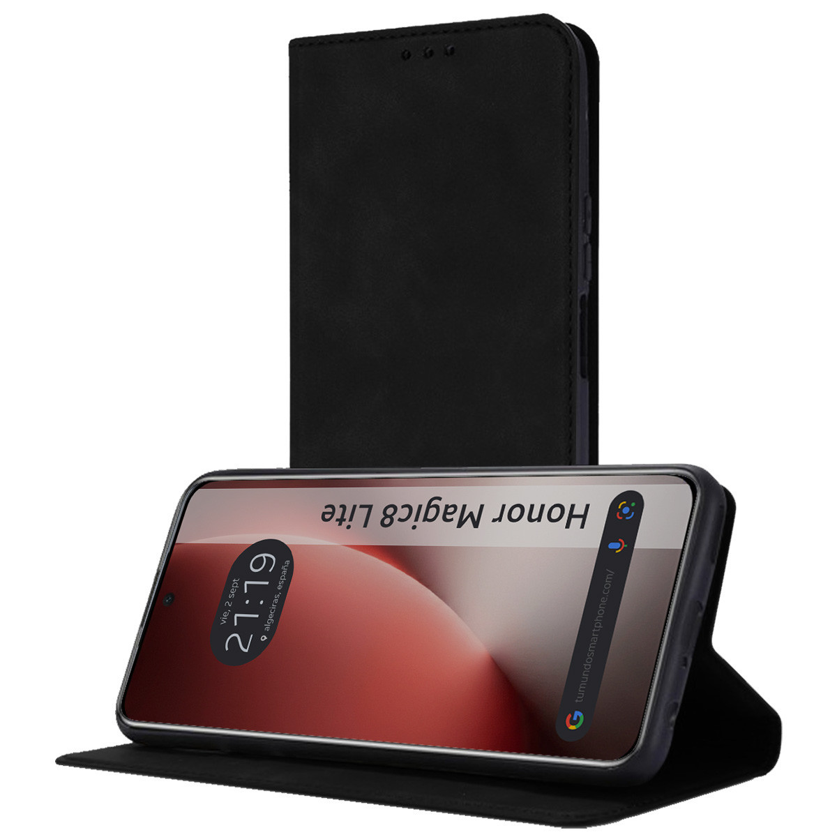 Funda Libro de Polipiel con tarjetero para Huawei Honor Magic 8 Lite 5G color Negra