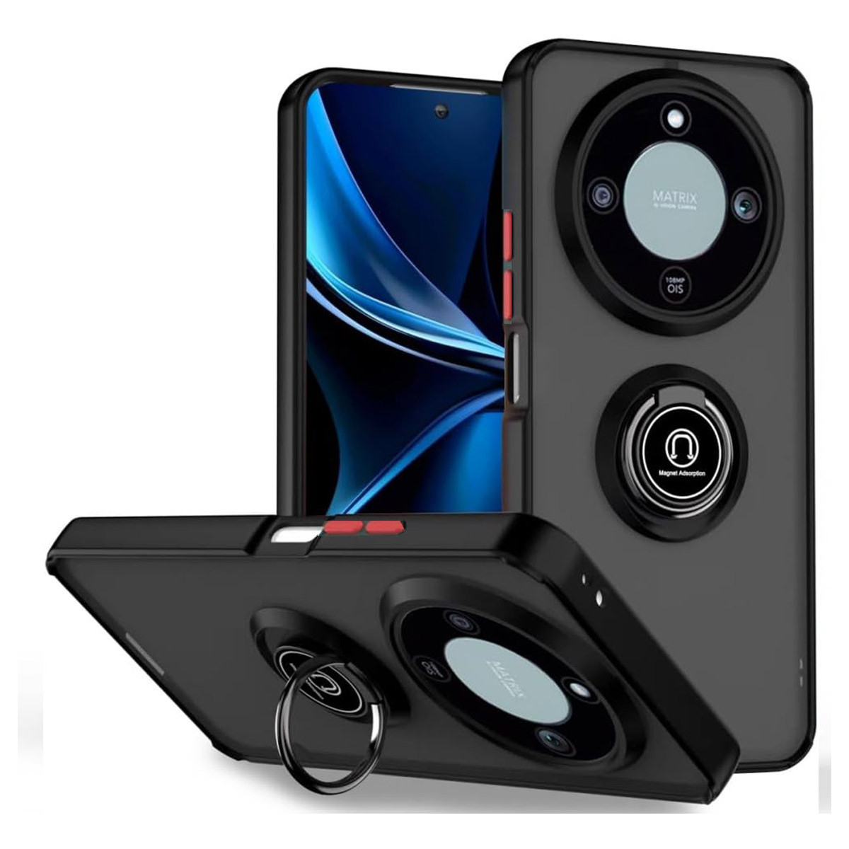 Funda Mate con Borde Negro y Anillo Giratorio 360 para Huawei Honor Magic 8 Lite 5G