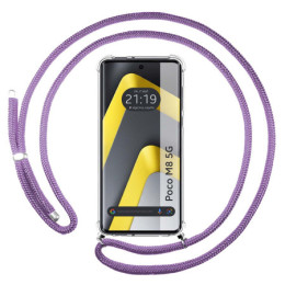 Funda Colgante Transparente para Xiaomi Poco M8 5G con Cordon Morado