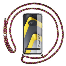 Funda Colgante Transparente para Xiaomi Poco M8 5G con Cordon Rosa / Dorado