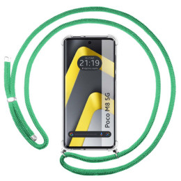 Funda Colgante Transparente para Xiaomi Poco M8 5G con Cordon Verde Agua