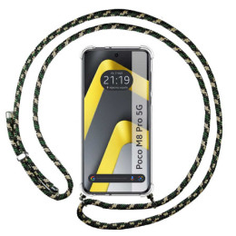 Funda Colgante Transparente para Xiaomi Poco M8 Pro 5G con Cordon Verde / Dorado