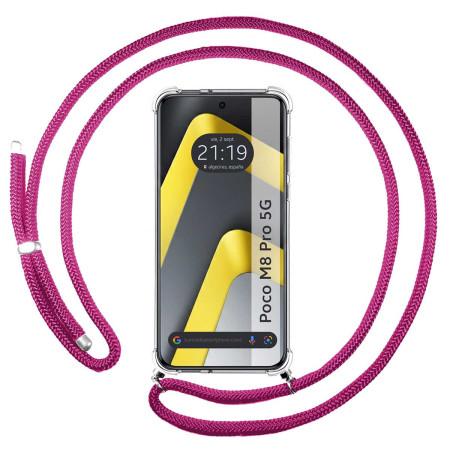 Funda Colgante Transparente para Xiaomi Poco M8 Pro 5G con Cordon Rosa Fucsia