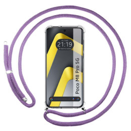 Funda Colgante Transparente para Xiaomi Poco M8 Pro 5G con Cordon Morado