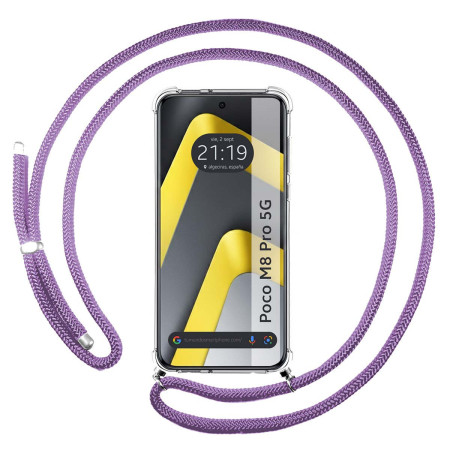 Funda Colgante Transparente para Xiaomi Poco M8 Pro 5G con Cordon Morado
