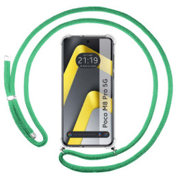 Funda Colgante Transparente para Xiaomi Poco M8 Pro 5G con Cordon Verde Agua