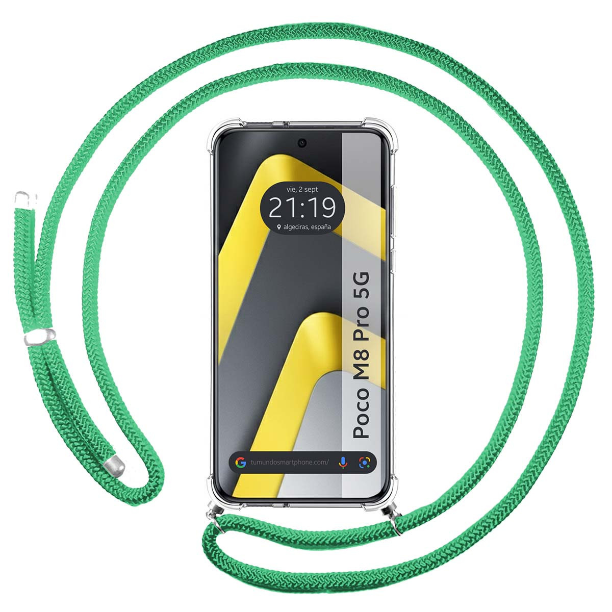 Funda Colgante Transparente para Xiaomi Poco M8 Pro 5G con Cordon Verde Agua