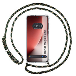 Funda Colgante Transparente para Huawei Honor Magic 8 Lite 5G con Cordon Verde / Dorado