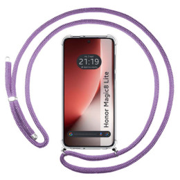 Funda Colgante Transparente para Huawei Honor Magic 8 Lite 5G con Cordon Morado