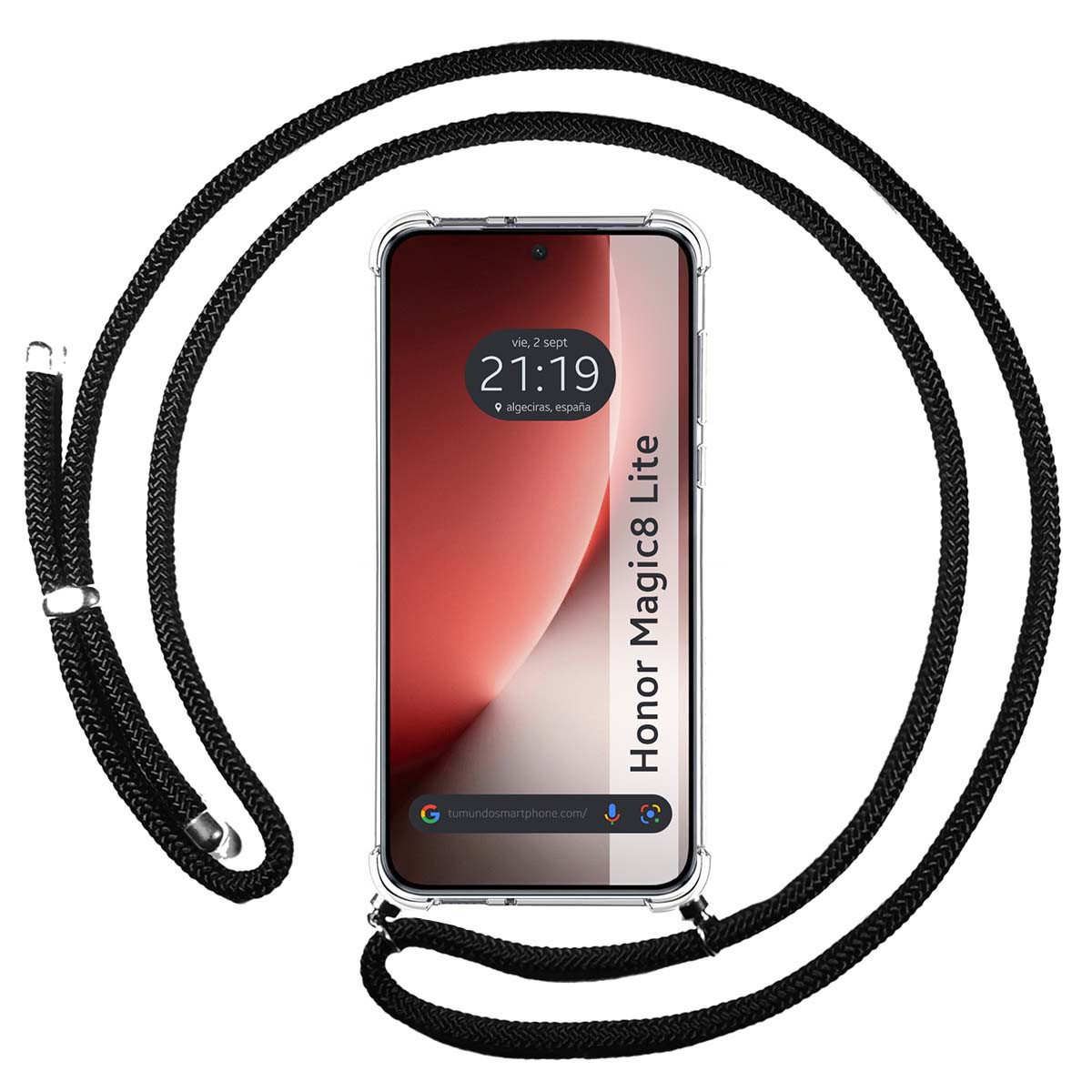 Funda Colgante Transparente para Huawei Honor Magic 8 Lite 5G con Cordon Negro